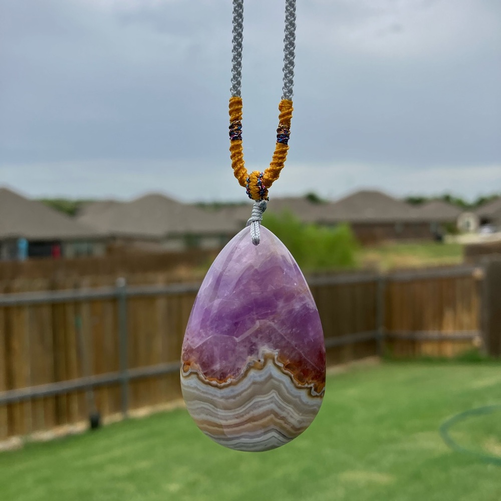 Genuine Amethyst crystal and crazy lace agate adjustable necklace